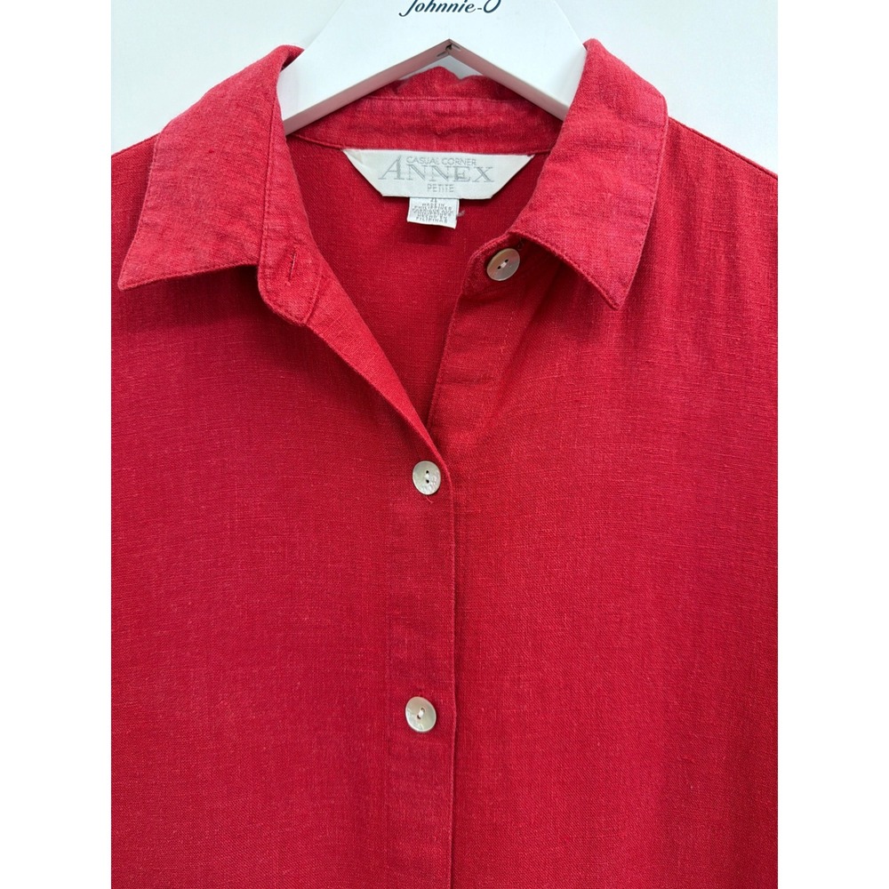 Casual Corner Annex Petite Red Linen Button Down Shirt Dress Short Sleeve 12P - Picture 7 of 7